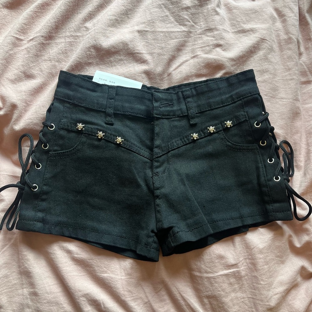 Black Lace-Up Women Shorts